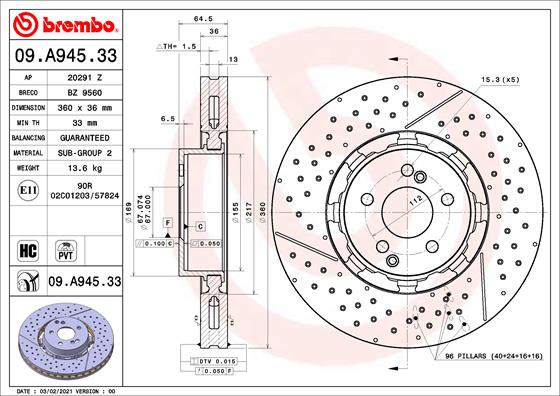 A.B.S. 09.A945.33 BREMBO Bremsscheibe