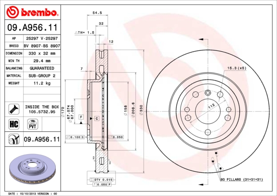 A.B.S. 09.A956.11 BREMBO COATED DISC LINE Bremsscheibe
