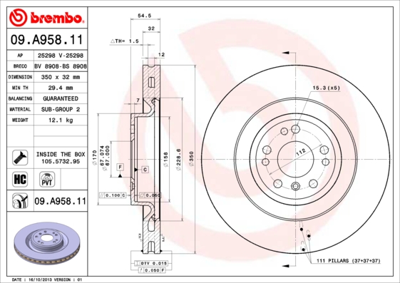 A.B.S. 09.A958.11 BREMBO COATED DISC LINE Bremsscheibe
