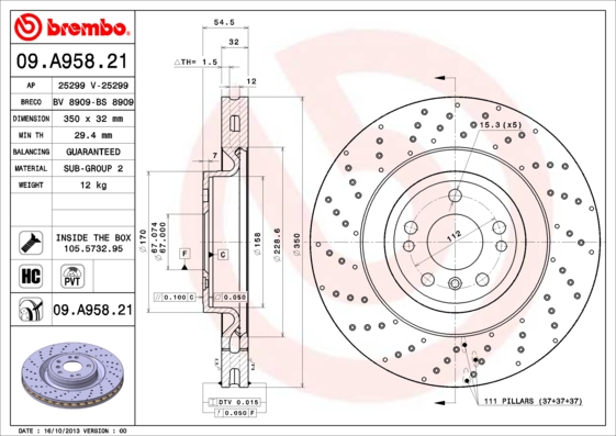 A.B.S. 09.A958.21 BREMBO COATED DISC LINE Bremsscheibe