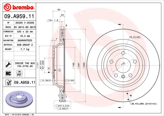A.B.S. 09.A959.11 BREMBO COATED DISC LINE Bremsscheibe