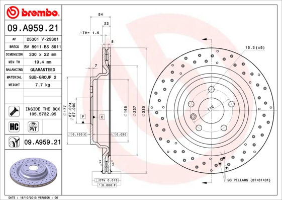 A.B.S. 09.A959.21 BREMBO COATED DISC LINE Bremsscheibe
