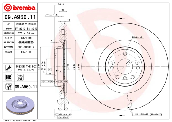A.B.S. 09.A960.11 BREMBO COATED DISC LINE Bremsscheibe