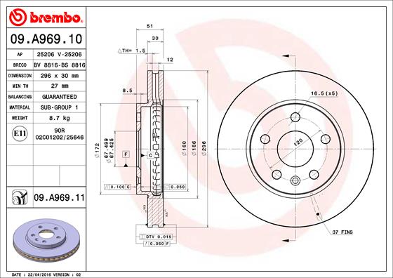 A.B.S. 09.A969.11 BREMBO COATED DISC LINE Bremsscheibe