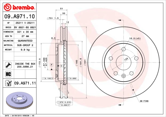 A.B.S. 09.A971.11 BREMBO COATED DISC LINE Bremsscheibe