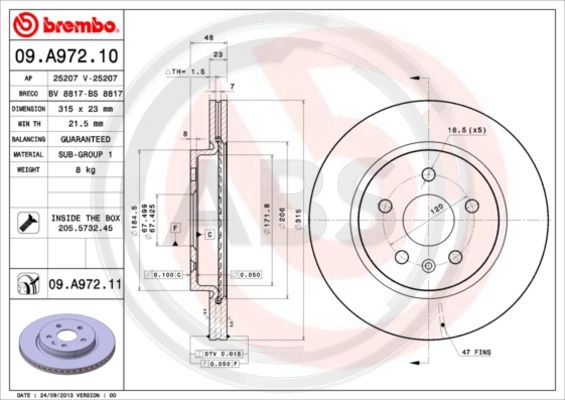 A.B.S. 09.A972.11 Bremsscheibe