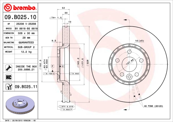 A.B.S. 09.B025.11 BREMBO COATED DISC LINE Bremsscheibe
