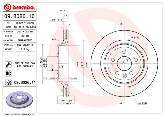 A.B.S. 09.B026.11 BREMBO COATED DISC LINE Bremsscheibe