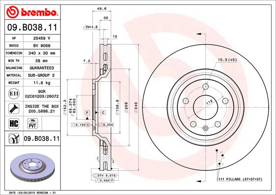 A.B.S. 09.B038.11 BREMBO COATED DISC LINE Bremsscheibe