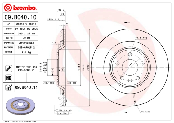 A.B.S. 09.B040.11 BREMBO COATED DISC LINE Bremsscheibe