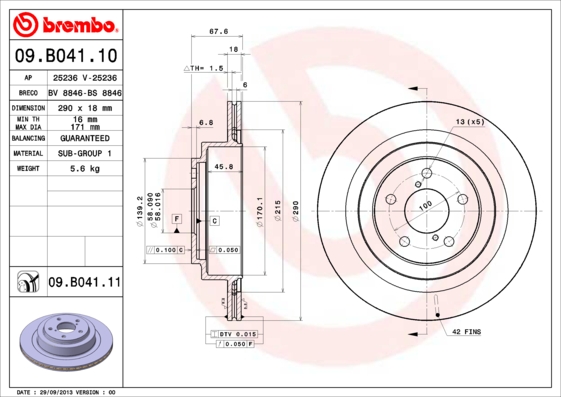 A.B.S. 09.B041.11 BREMBO COATED DISC LINE Bremsscheibe