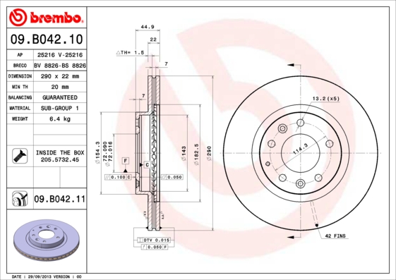 A.B.S. 09.B042.11 BREMBO COATED DISC LINE Bremsscheibe