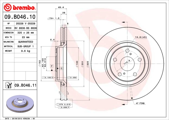 A.B.S. 09.B046.11 BREMBO COATED DISC LINE Bremsscheibe