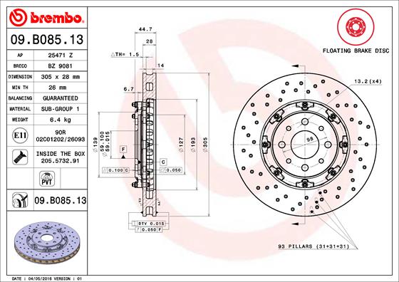 A.B.S. 09.B085.13 BREMBO TWO-PIECE FLOATING DISCS LINE Bremsscheibe