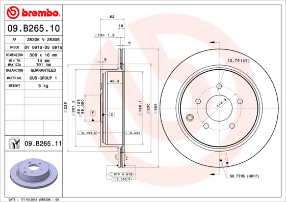 A.B.S. 09.B265.11 BREMBO COATED DISC LINE Bremsscheibe