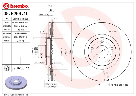 A.B.S. 09.B266.11 BREMBO COATED DISC LINE Bremsscheibe