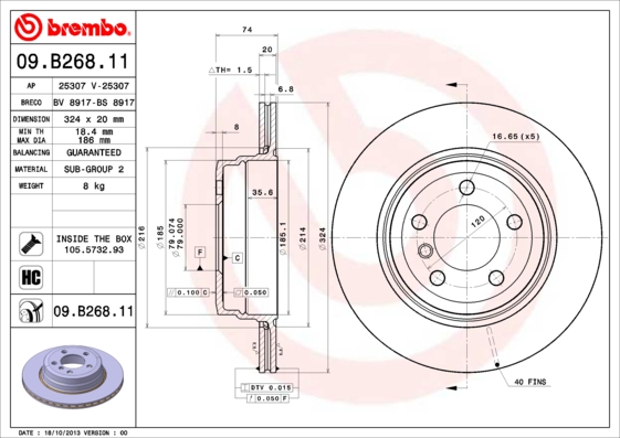 A.B.S. 09.B268.11 BREMBO COATED DISC LINE Bremsscheibe