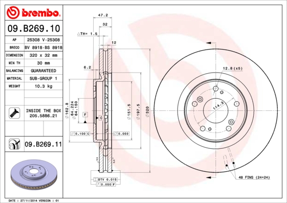 A.B.S. 09.B269.11 BREMBO COATED DISC LINE Bremsscheibe