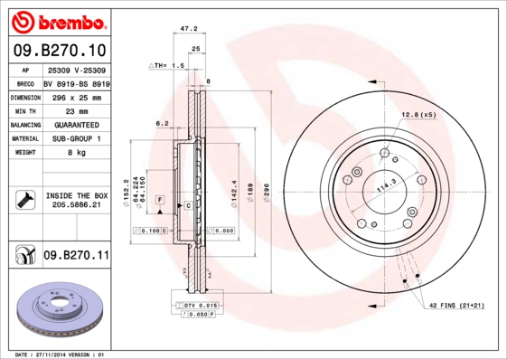 A.B.S. 09.B270.11 BREMBO COATED DISC LINE Bremsscheibe