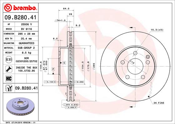 A.B.S. 09.B280.41 BREMBO COATED DISC LINE Bremsscheibe