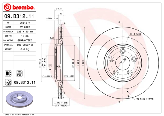 A.B.S. 09.B312.11 BREMBO COATED DISC LINE Bremsscheibe