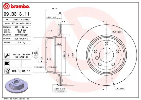 A.B.S. 09.B313.11 BREMBO COATED DISC LINE Bremsscheibe