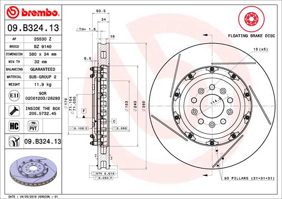 A.B.S. 09.B324.13 BREMBO TWO-PIECE FLOATING DISCS LINE Bremsscheibe