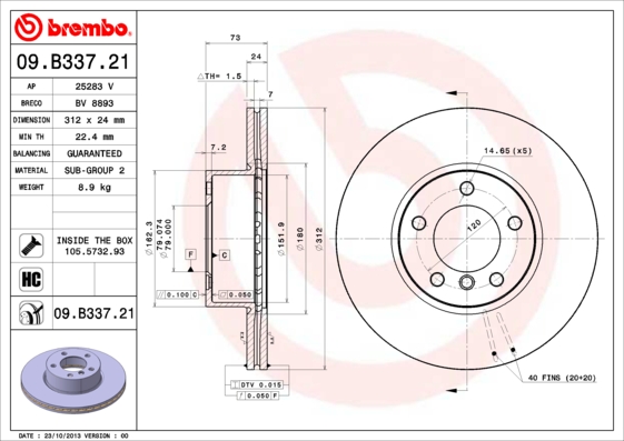 A.B.S. 09.B337.21 BREMBO COATED DISC LINE Bremsscheibe