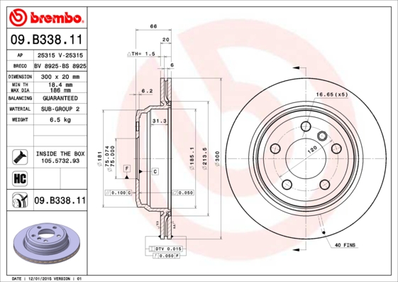 A.B.S. 09.B338.11 BREMBO COATED DISC LINE Bremsscheibe