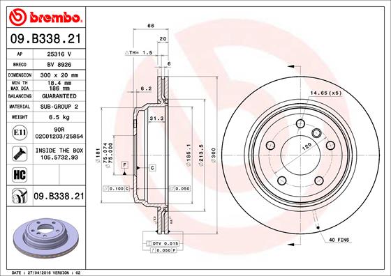 A.B.S. 09.B338.21 BREMBO COATED DISC LINE Bremsscheibe