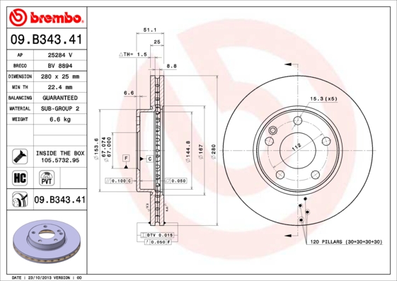 A.B.S. 09.B343.41 BREMBO COATED DISC LINE Bremsscheibe