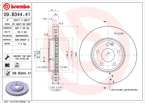 A.B.S. 09.B344.41 BREMBO COATED DISC LINE Bremsscheibe