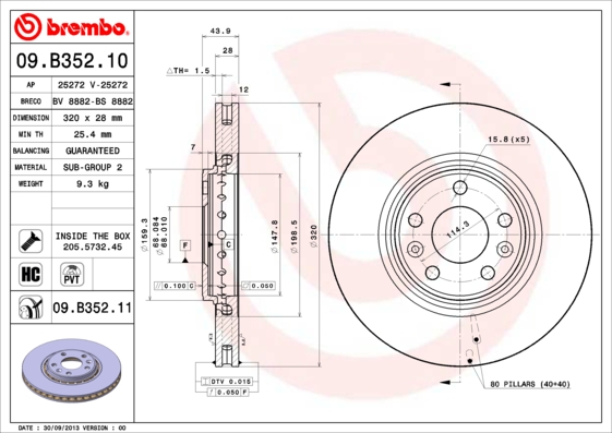 A.B.S. 09.B352.11 BREMBO COATED DISC LINE Bremsscheibe