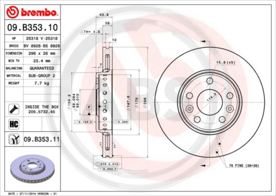 A.B.S. 09.B353.11 Bremsscheibe