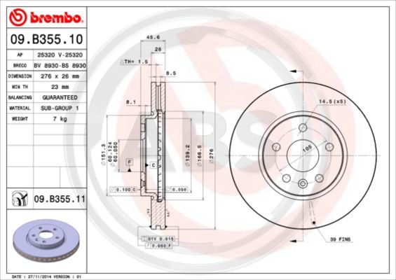 A.B.S. 09.B355.11 Bremsscheibe