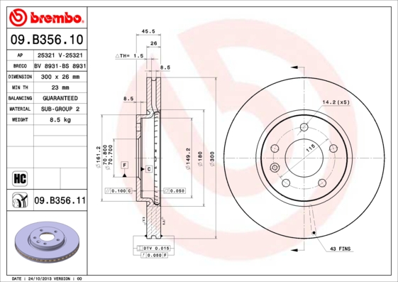 A.B.S. 09.B356.11 BREMBO COATED DISC LINE Bremsscheibe