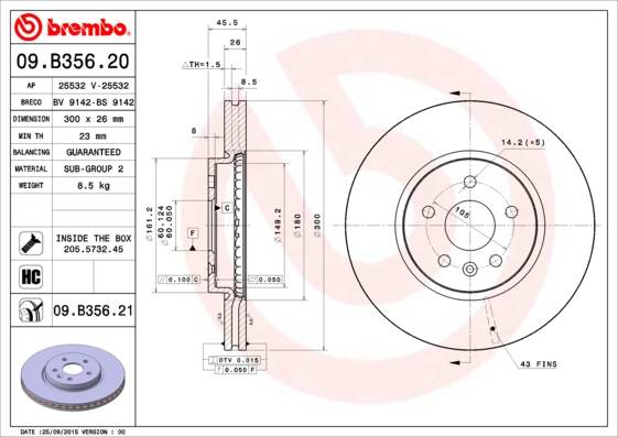 A.B.S. 09.B356.21 BREMBO COATED DISC LINE Bremsscheibe