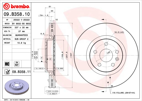 A.B.S. 09.B358.11 BREMBO COATED DISC LINE Bremsscheibe