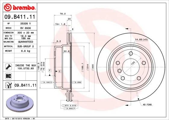 A.B.S. 09.B411.11 BREMBO COATED DISC LINE Bremsscheibe