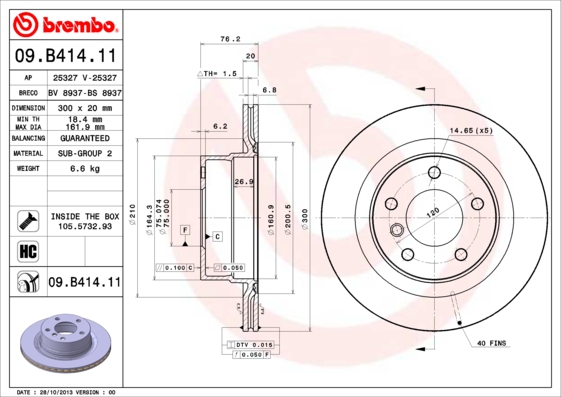 A.B.S. 09.B414.11 BREMBO COATED DISC LINE Bremsscheibe
