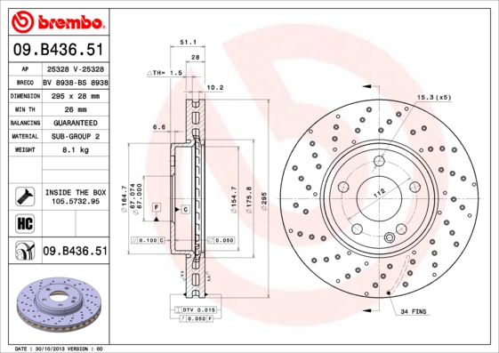 A.B.S. 09.B436.51 BREMBO COATED DISC LINE Bremsscheibe