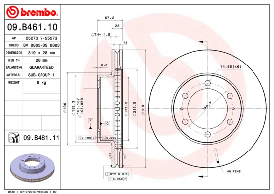 A.B.S. 09.B461.11 BREMBO COATED DISC LINE Bremsscheibe