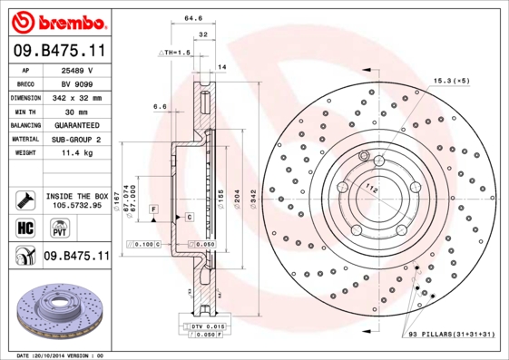 A.B.S. 09.B475.11 BREMBO COATED DISC LINE Bremsscheibe