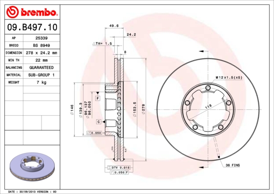 A.B.S. 09.B497.10 BREMBO Bremsscheibe