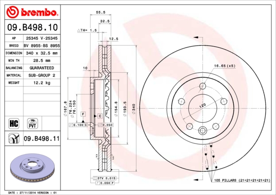 A.B.S. 09.B498.11 BREMBO COATED DISC LINE Bremsscheibe