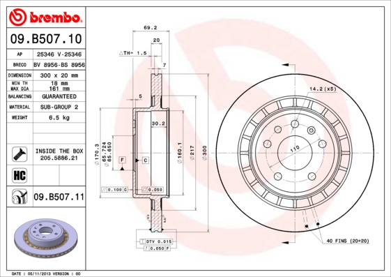 A.B.S. 09.B507.11 BREMBO COATED DISC LINE Bremsscheibe