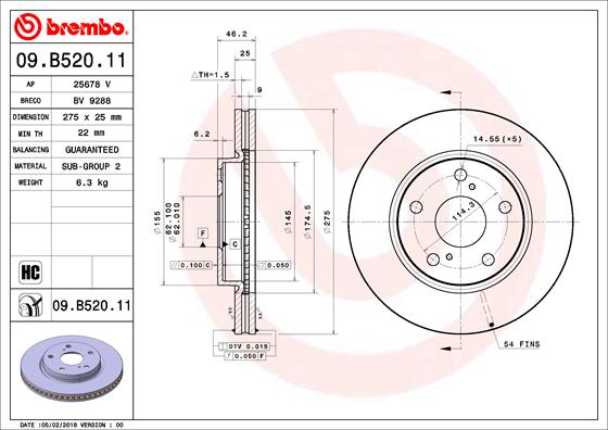 A.B.S. 09.B520.11 BREMBO COATED DISC LINE Bremsscheibe
