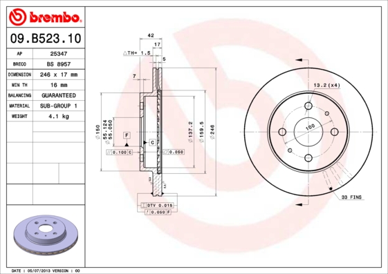 A.B.S. 09.B523.10 BREMBO Bremsscheibe