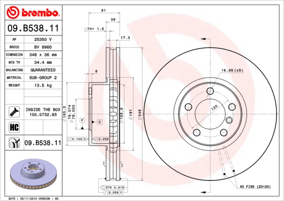 A.B.S. 09.B538.11 BREMBO COATED DISC LINE Bremsscheibe