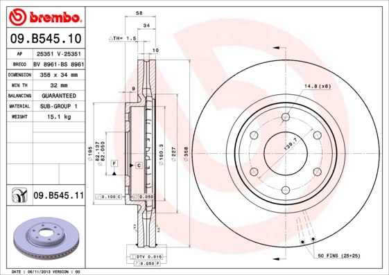 A.B.S. 09.B545.11 BREMBO COATED DISC LINE Bremsscheibe